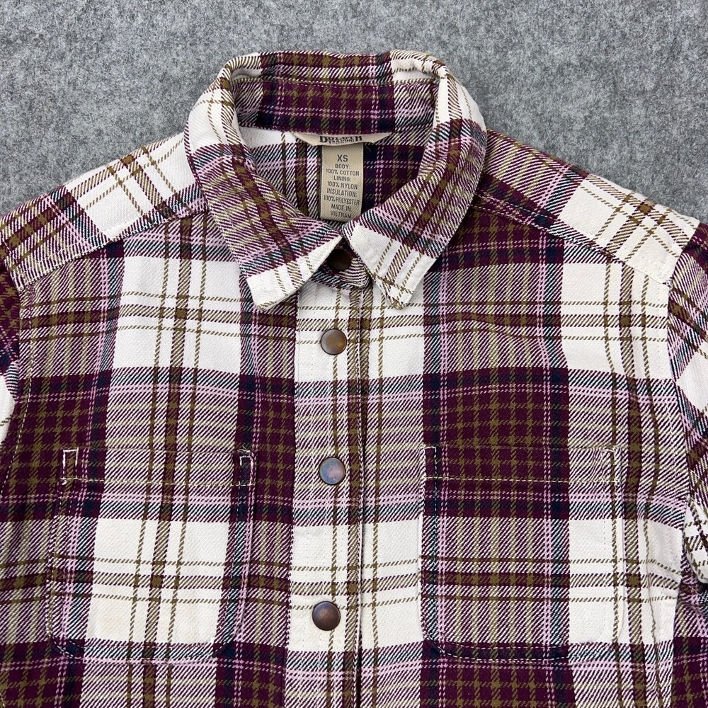 Duluth Shacket Womens XS Maroon Plaid Flapjack Flannel‎ Shirt Jac Quilted Lined - Picture 3 of 16
